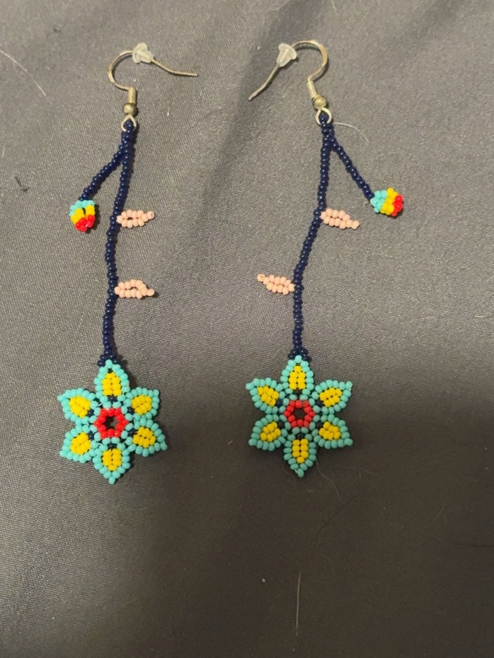 Handmade Beaded Flower Drop Earrings - Multicolor
